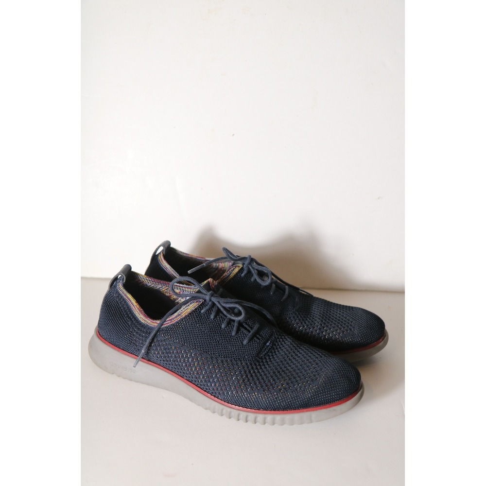 Cole Haan Zerogrand Stichlite Oxford Shoes Mens 10 Navy Blue Knit Red Accent